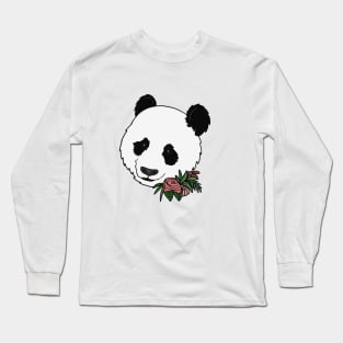 Cute Panda Bear Face Floral Long Sleeve T-Shirt